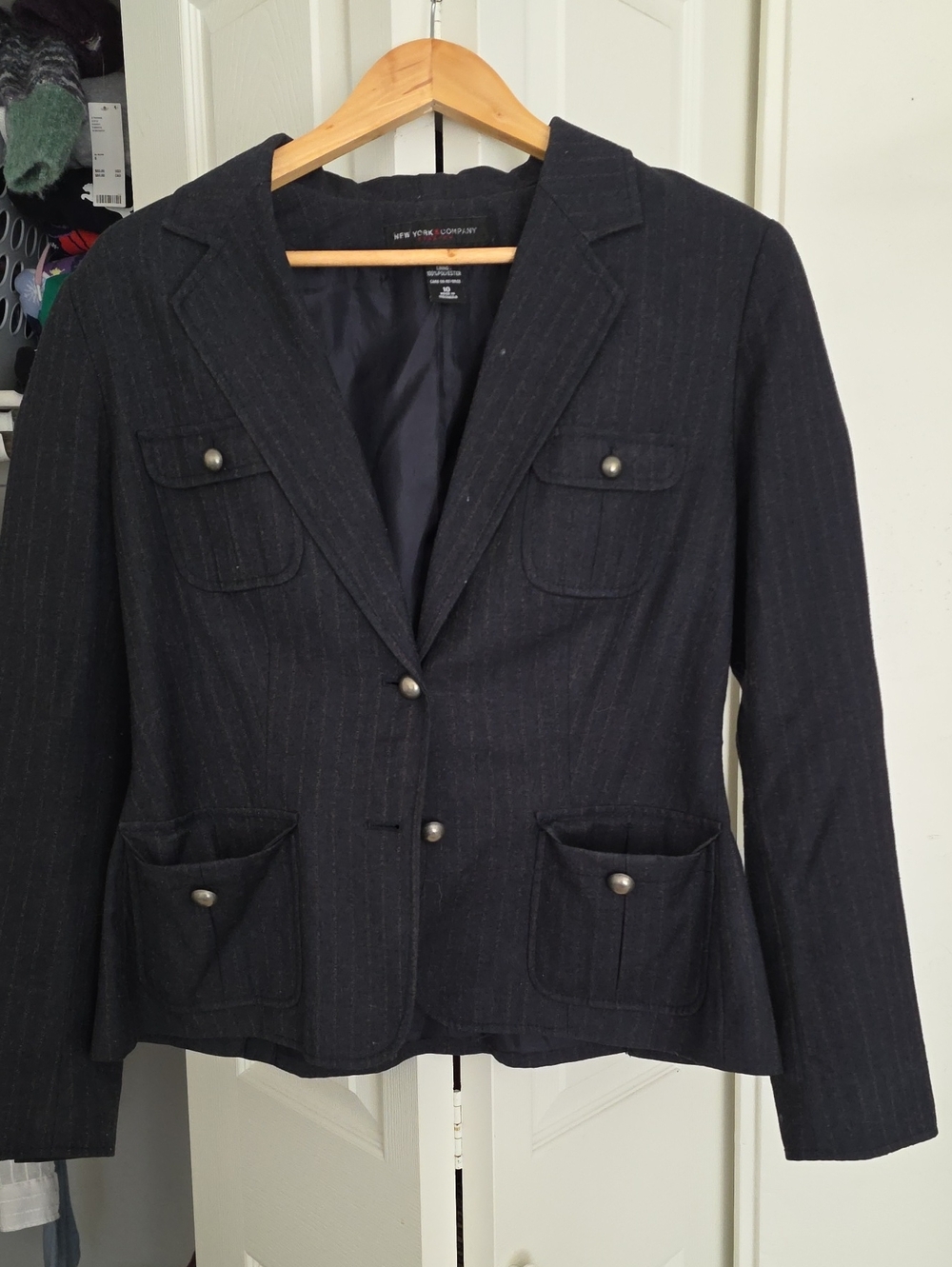 Jones New York Navy Pinstripe Wool-Blend Blazer